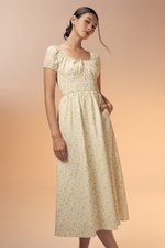 LYSSA FLORAL SMOCKED PUFF SLEEVES MIDI DRESS