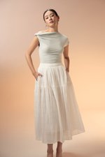 VIKKI ASYMMETRIC TWIST OFF SHOULDER TOP