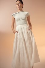 AVERYN RUCHED TIERED CHECKERED MIDI SKIRT