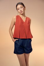 CARLINA PLEATED V NECK TOP
