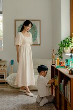 CASIE PUFF SLEEVE SMOCKED MIDI DRESS