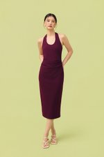 MARIANNA HALTER NECK RUCHED MIDI DRESS