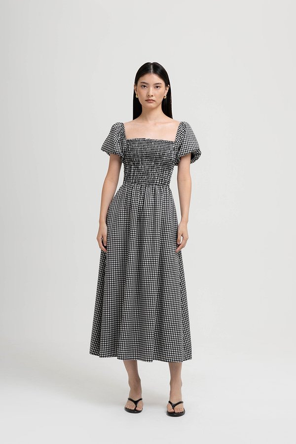 KELSEY SMOCKED PUFF SLEEVES GINGHAM DRESS
