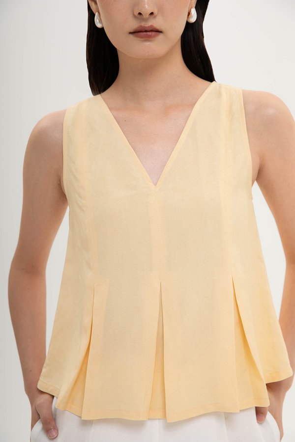 CARLINA PLEATED V NECK TOP