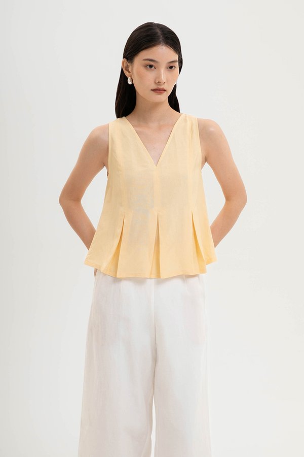 CARLINA PLEATED V NECK TOP