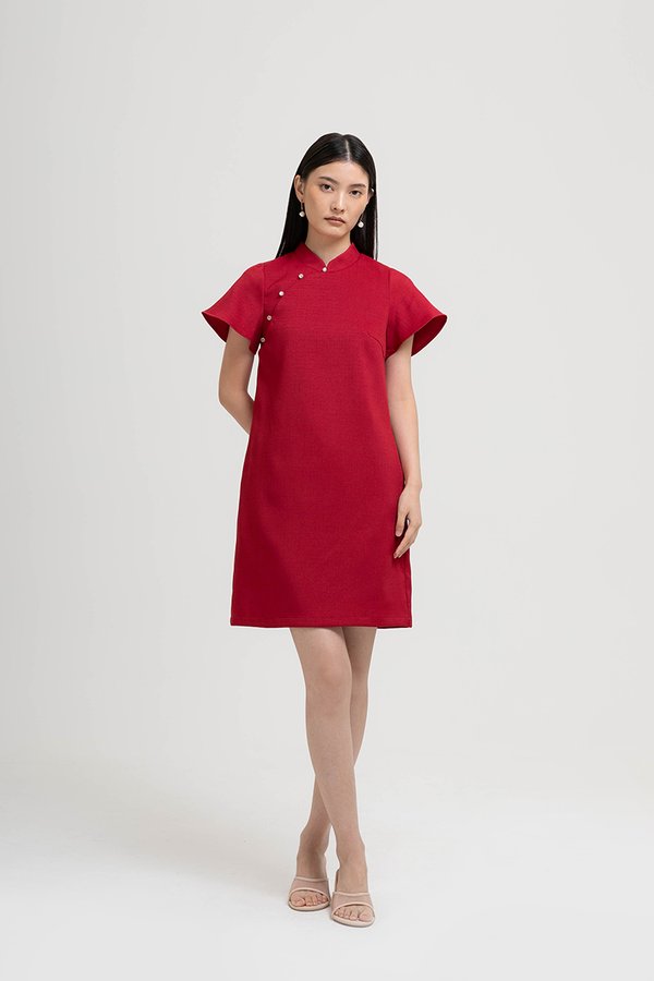 AIKIRA SHIFT CHEONGSAM TWEED DRESS