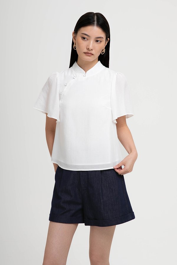 NILA FLUTTER SLEEVES CHEONGSAM TOP