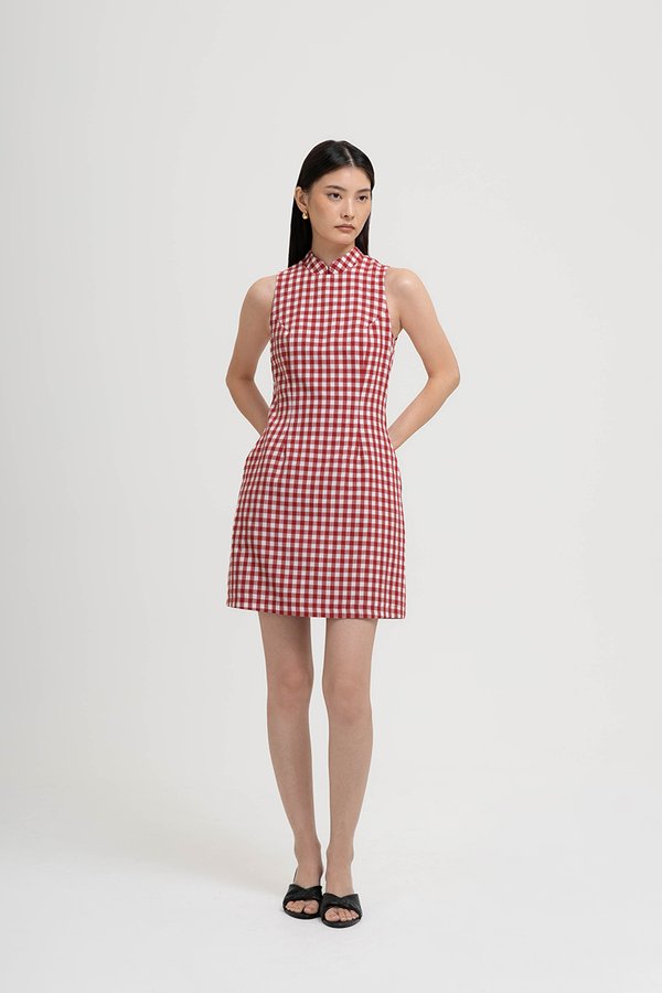 CAMIRA GINGHAM CHEONGSAM DRESS W DETACHABLE COLLAR