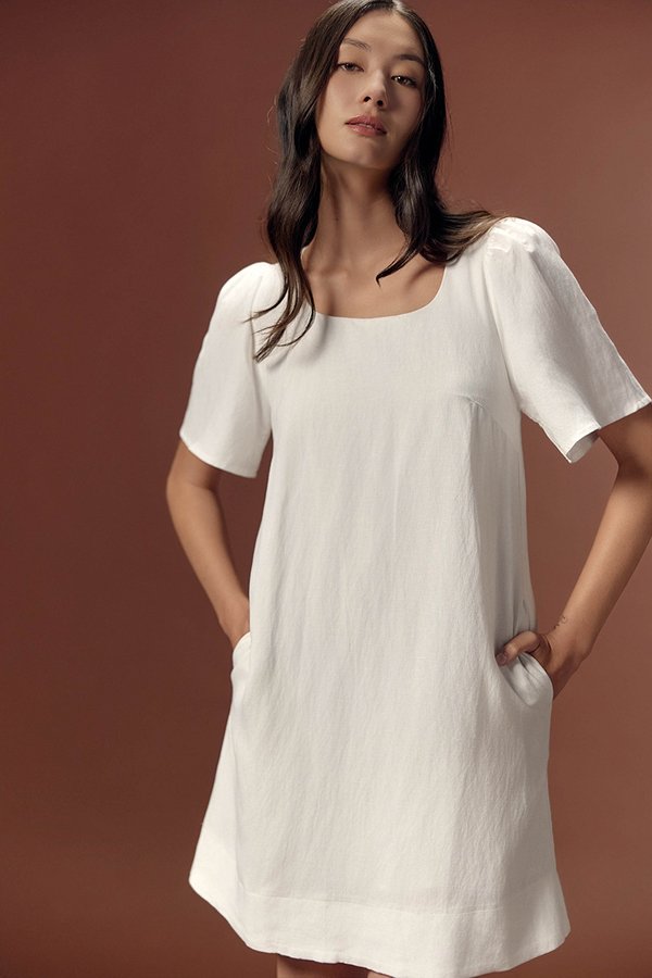 KARISA FLUTTER SLEEVE LINEN MINI DRESS