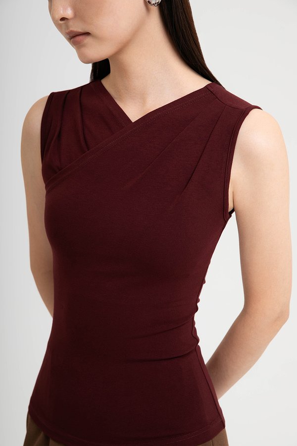 CLAUDIE RUCHED OVERLAY KNIT TOP