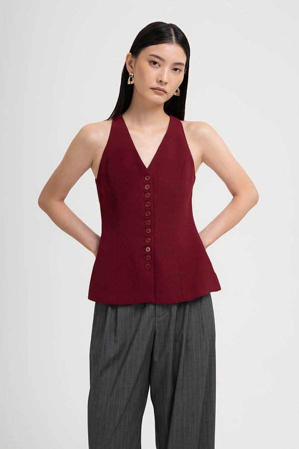 TRACEY RACER NECK BUTTON DOWN VEST TOP