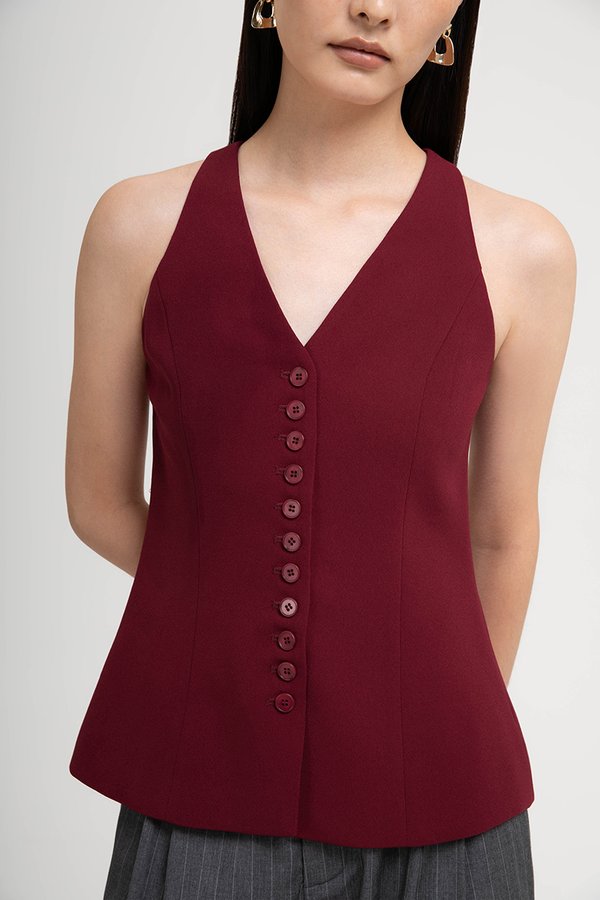TRACEY RACER NECK BUTTON DOWN VEST TOP