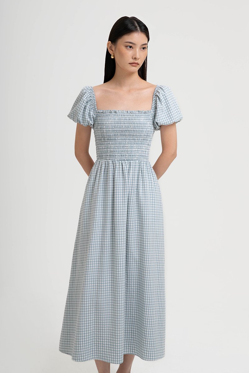 KELSEY SMOCKED PUFF SLEEVES GINGHAM DRESS