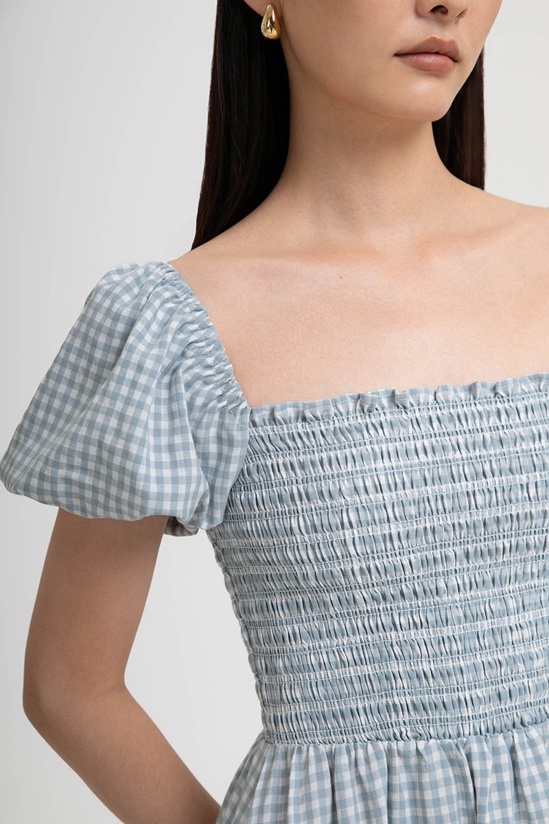 KELSEY SMOCKED PUFF SLEEVES GINGHAM DRESS