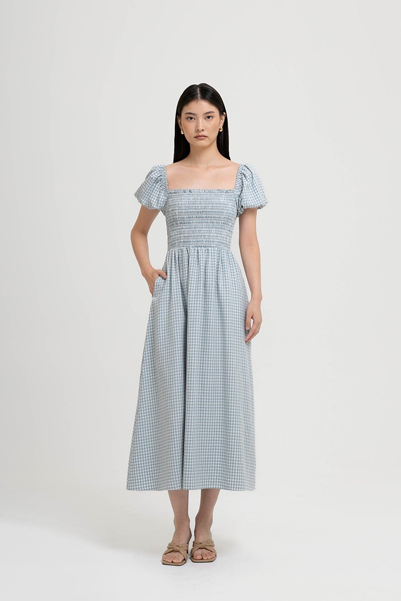 KELSEY SMOCKED PUFF SLEEVES GINGHAM DRESS