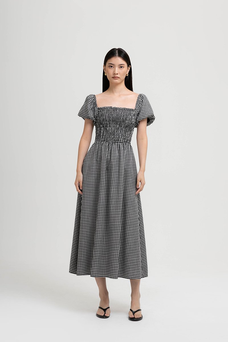 KELSEY SMOCKED PUFF SLEEVES GINGHAM DRESS