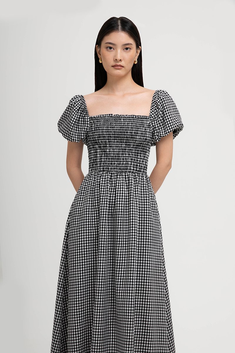 KELSEY SMOCKED PUFF SLEEVES GINGHAM DRESS