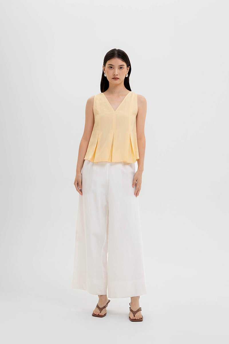 CARLINA PLEATED V NECK TOP
