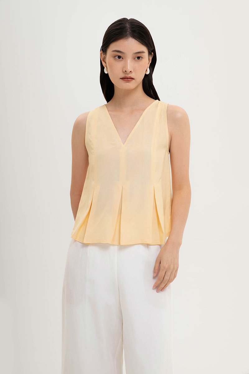 CARLINA PLEATED V NECK TOP