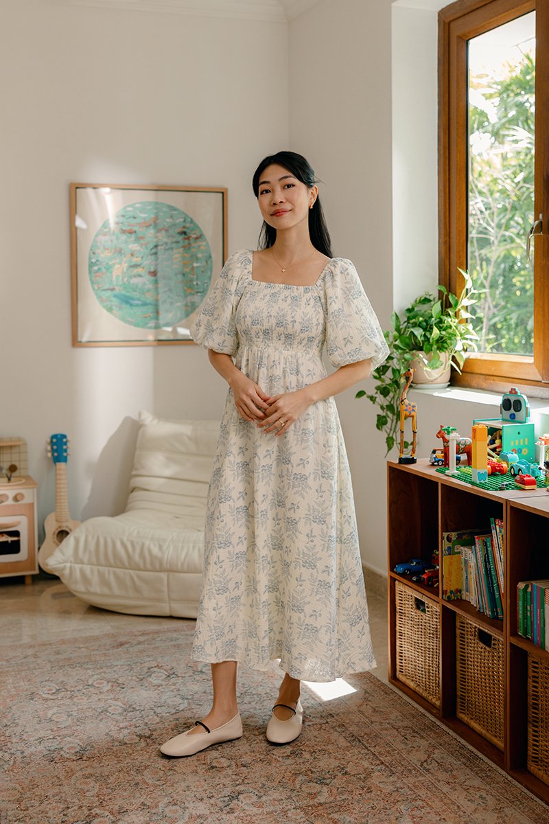 HARVEST PUFF SLEEVE SMOCKED MIDI DRESS