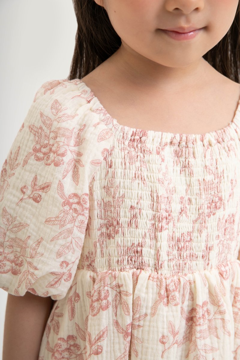 KIDS HARVEST PUFF SLEEVE SMOCKED DRESS