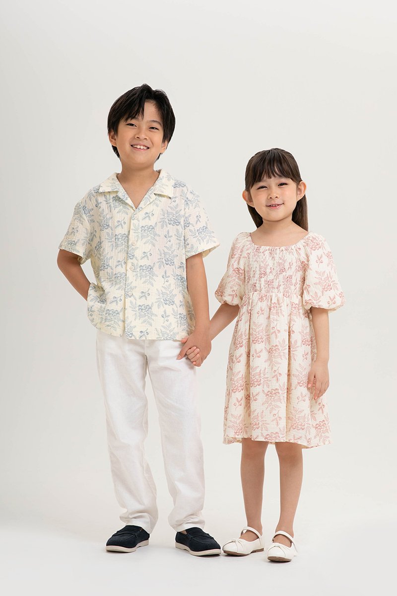 KIDS HARVEST PUFF SLEEVE SMOCKED DRESS