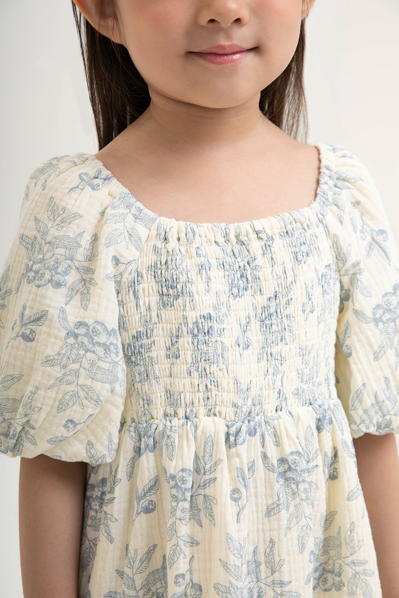 KIDS HARVEST PUFF SLEEVE SMOCKED DRESS