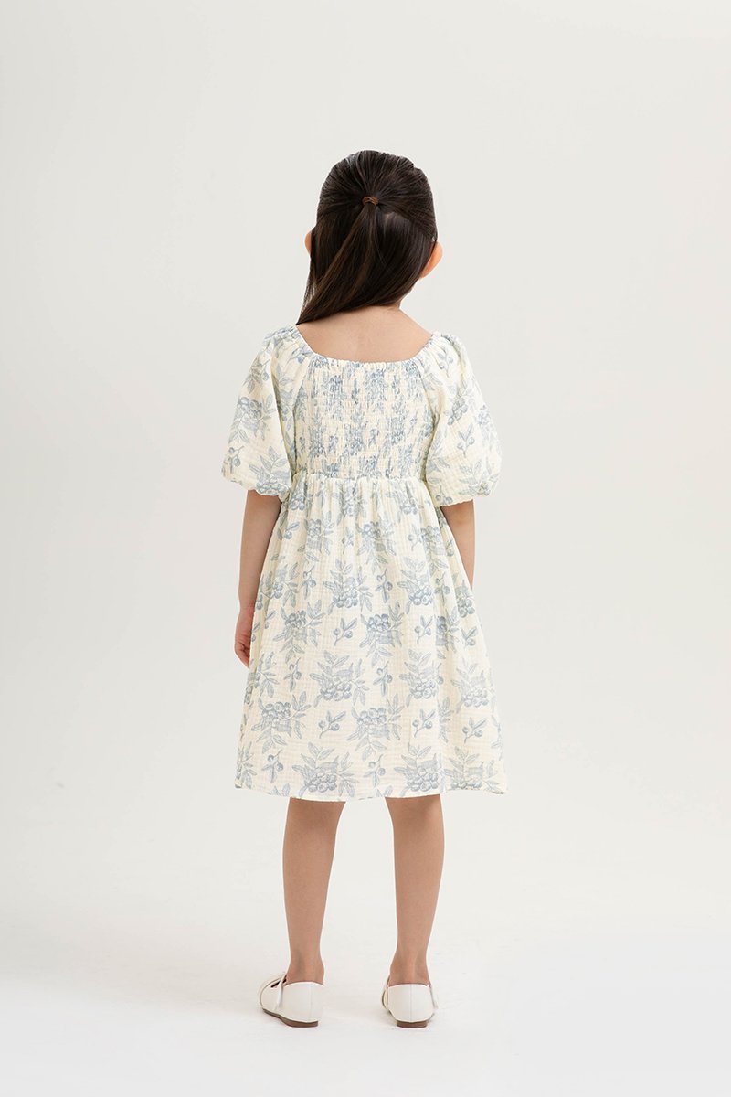 KIDS HARVEST PUFF SLEEVE SMOCKED DRESS