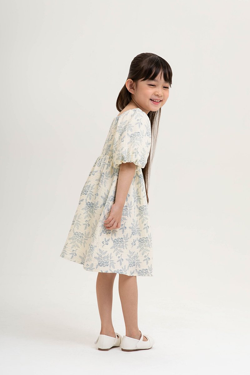 KIDS HARVEST PUFF SLEEVE SMOCKED DRESS