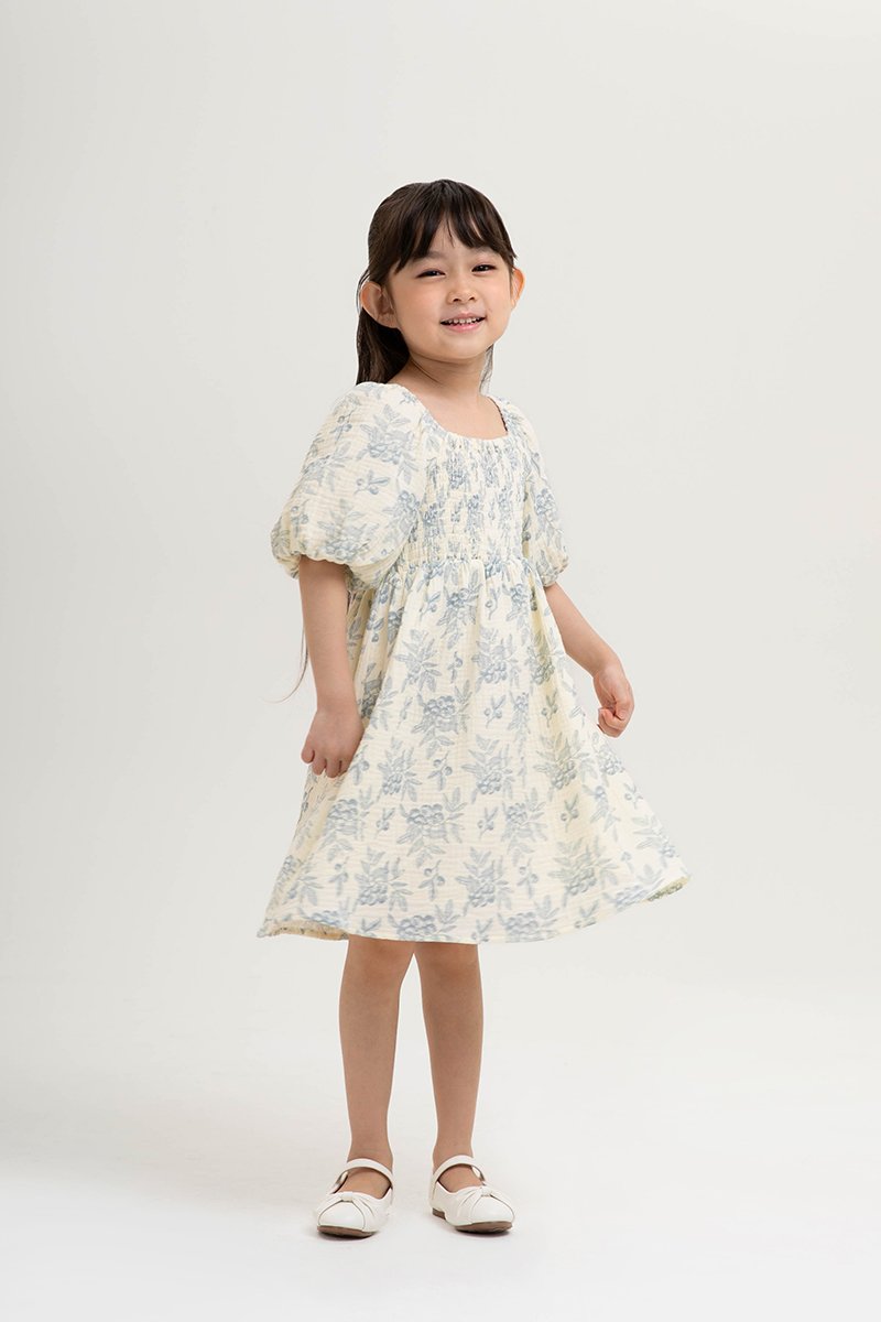 KIDS HARVEST PUFF SLEEVE SMOCKED DRESS