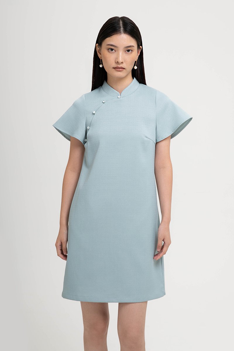 AIKIRA SHIFT CHEONGSAM TWEED DRESS