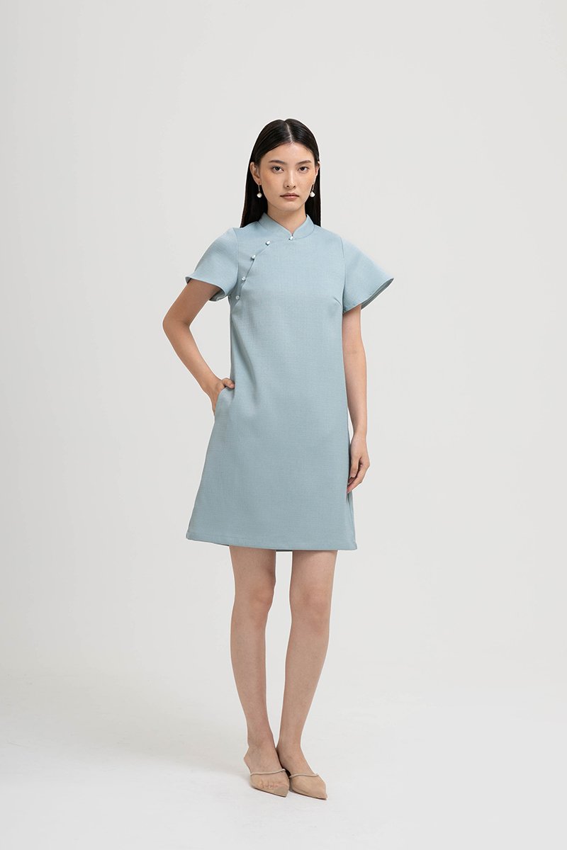 AIKIRA SHIFT CHEONGSAM TWEED DRESS