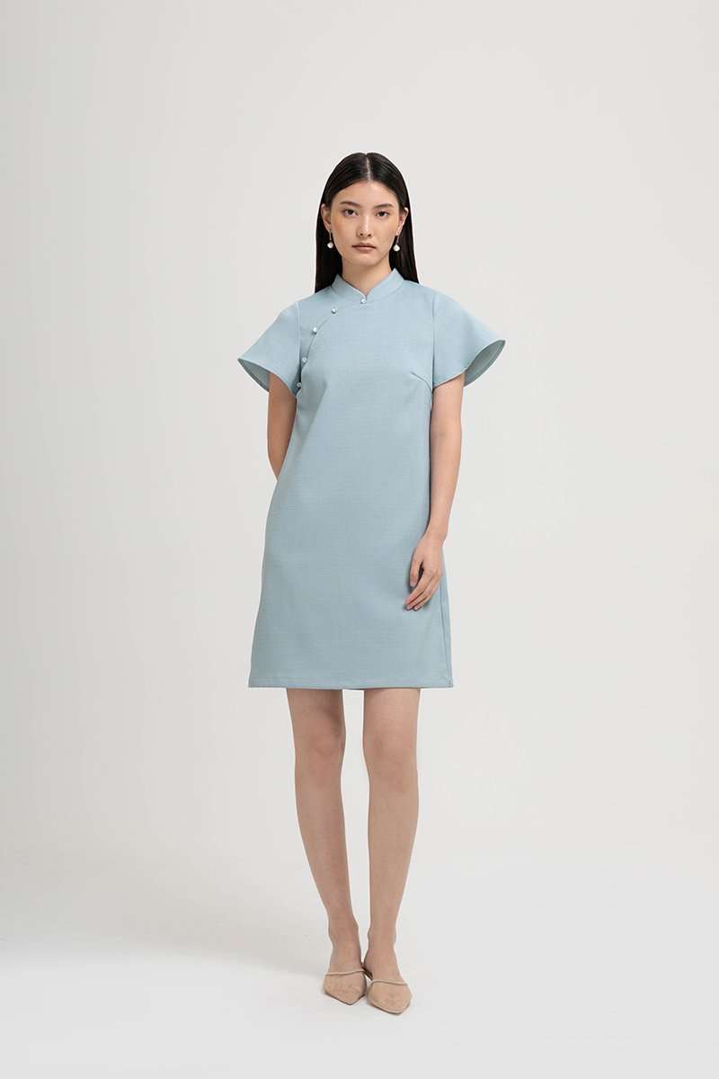 AIKIRA SHIFT CHEONGSAM TWEED DRESS