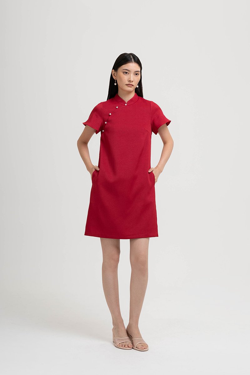AIKIRA SHIFT CHEONGSAM TWEED DRESS