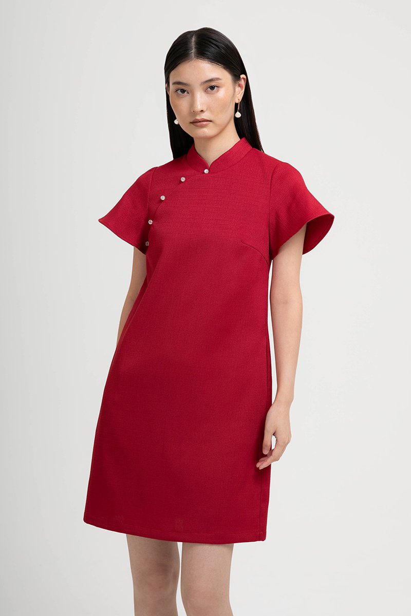 AIKIRA SHIFT CHEONGSAM TWEED DRESS