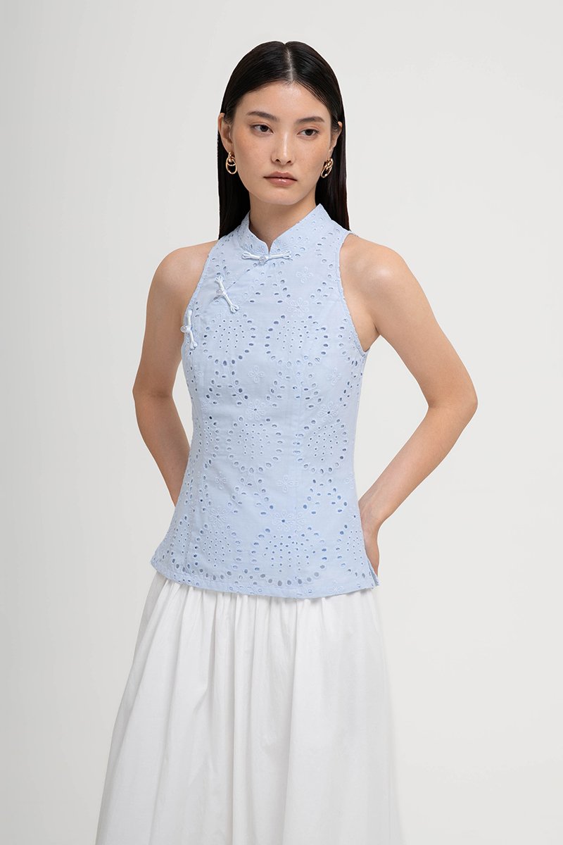 KAIRA EYELET CHEONGSAM TOP
