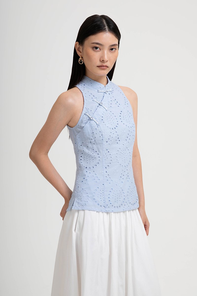 KAIRA EYELET CHEONGSAM TOP