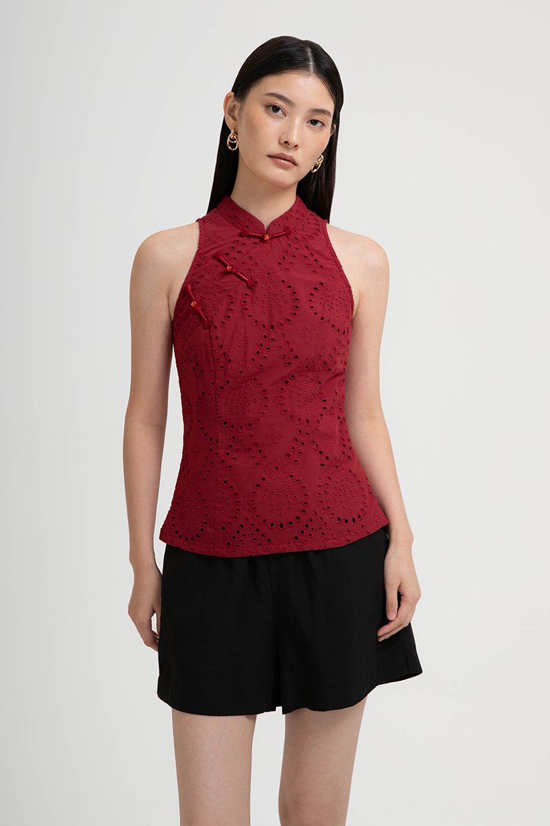 KAIRA EYELET CHEONGSAM TOP