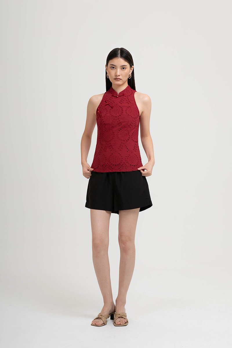 KAIRA EYELET CHEONGSAM TOP