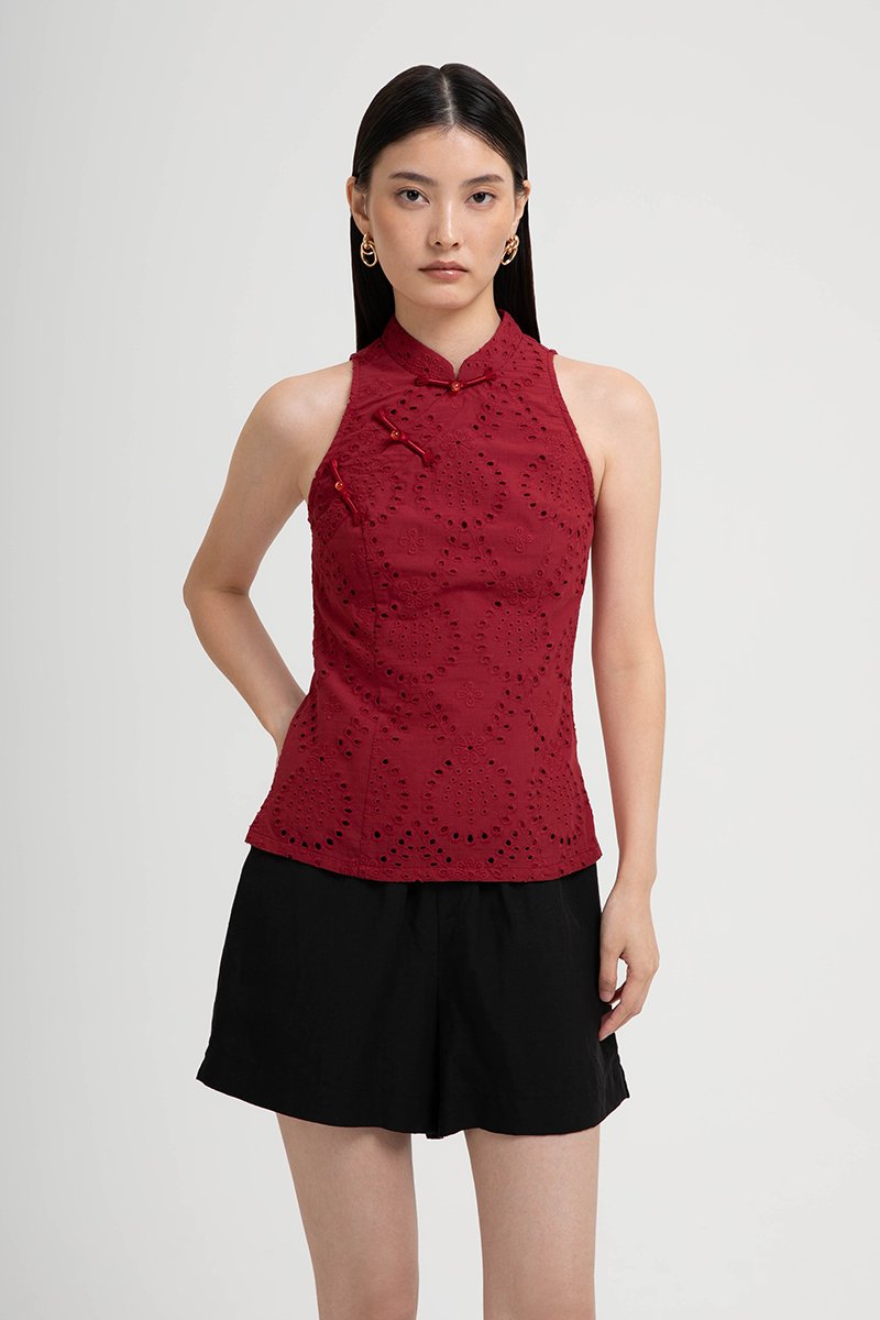 KAIRA EYELET CHEONGSAM TOP