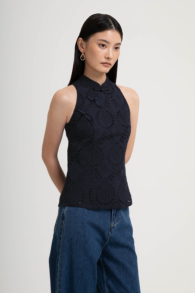 KAIRA EYELET CHEONGSAM TOP