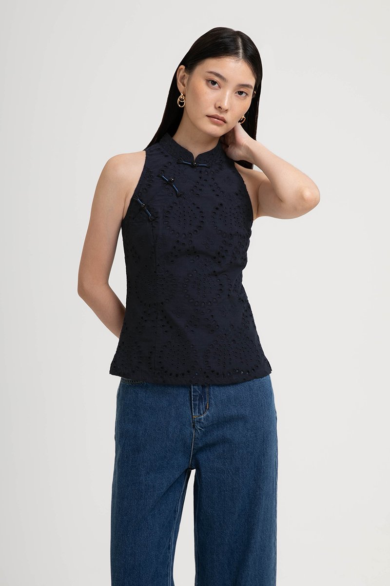 KAIRA EYELET CHEONGSAM TOP