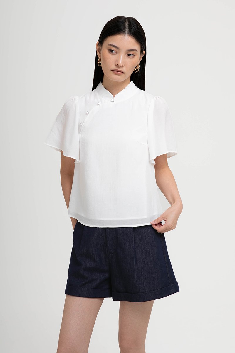 NILA FLUTTER SLEEVES CHEONGSAM TOP