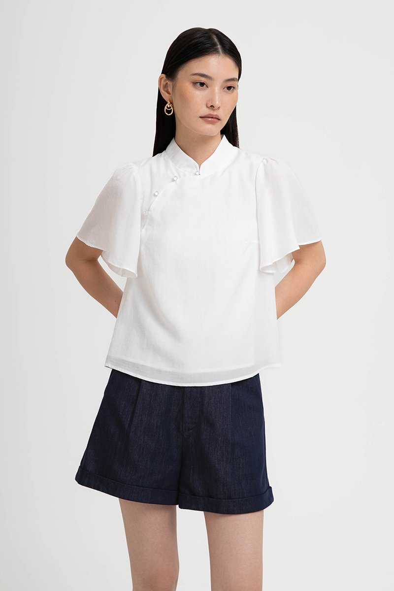 NILA FLUTTER SLEEVES CHEONGSAM TOP