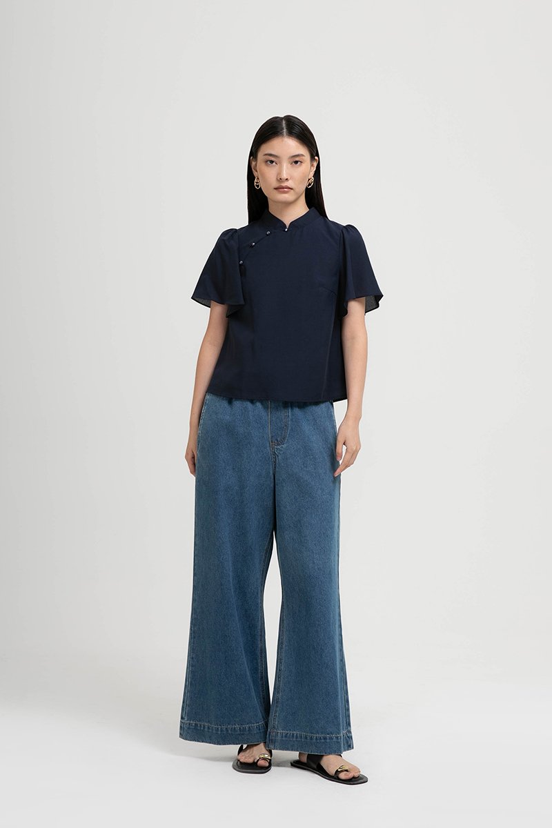 NILA FLUTTER SLEEVES CHEONGSAM TOP