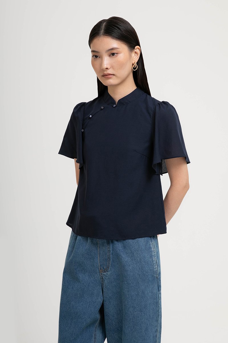 NILA FLUTTER SLEEVES CHEONGSAM TOP