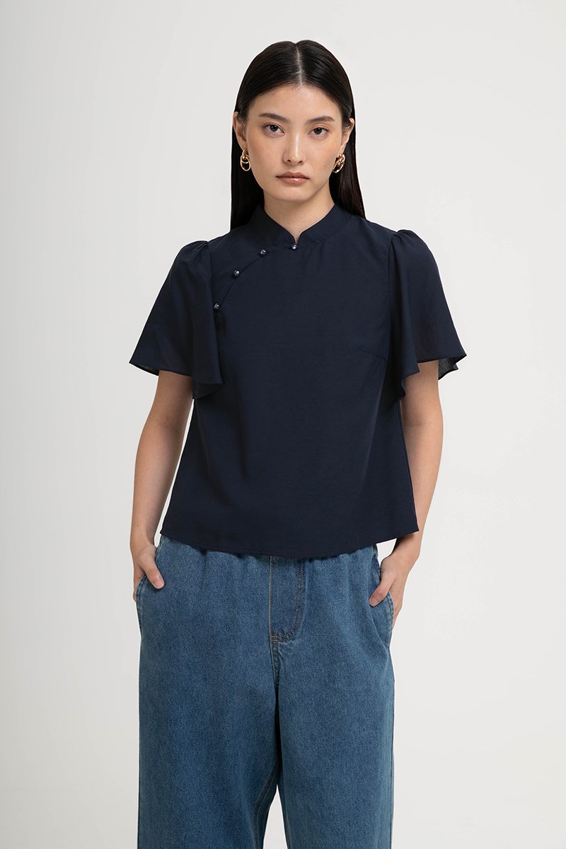 NILA FLUTTER SLEEVES CHEONGSAM TOP