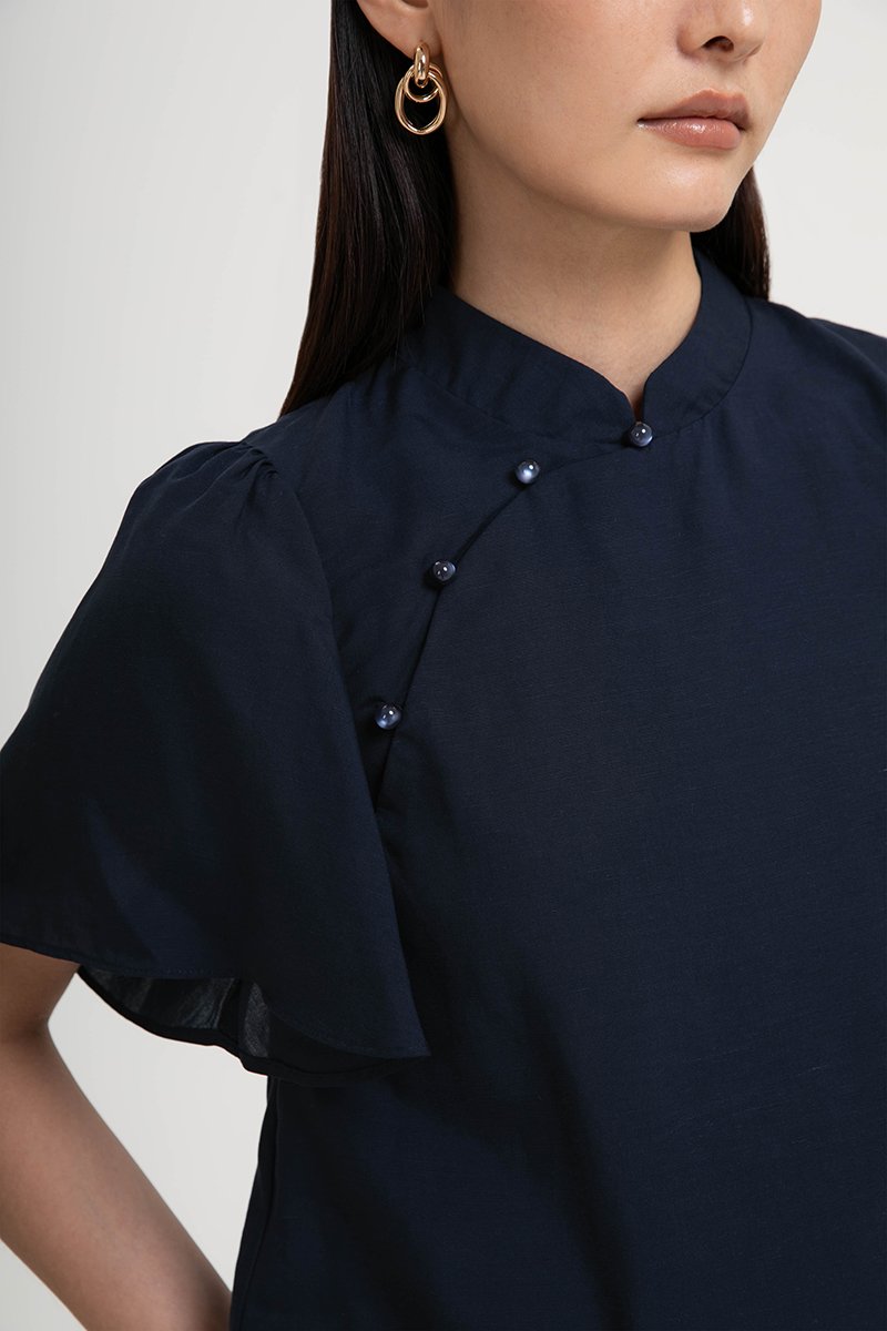 NILA FLUTTER SLEEVES CHEONGSAM TOP