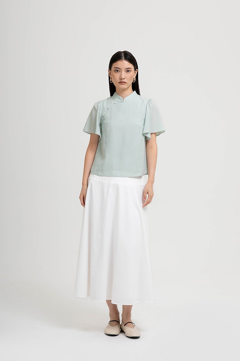 NILA FLUTTER SLEEVES CHEONGSAM TOP