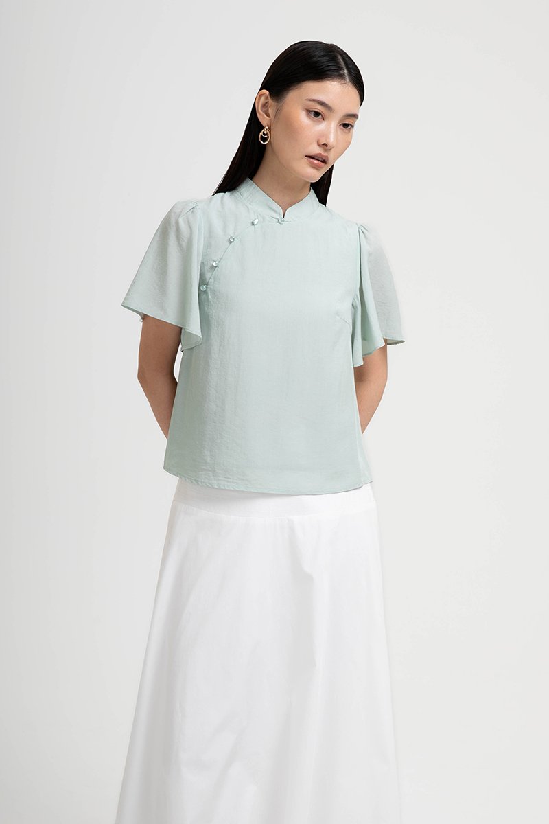 NILA FLUTTER SLEEVES CHEONGSAM TOP